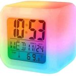 RYMA Smart Digital Alarm Clock Watch for Bedroom Students Office Desk Table Alarm Clock with 7 Color Changing Digital Display and Temperature (White_7.5 x 7.5 x 7.5 cm) (White)