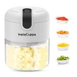 InstaCuppa Rechargeable Mini Electric Chopper – Stainless Steel Blades, One Touch Operation, for Mincing Garlic, Ginger, Onion, Vegetable, Meat, Nuts, (White, 250 ML, Pack of 1, 45 Watts)