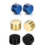 RD GADGETS 3 Pair Men Earrings Magnetic Latest Stylish Round Combo Stud Men Earrings Non Piercing (Blue Black Gold) Magnet Earrings Unisex