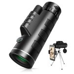 Audavibe Monocular 40X60HD Zoom Magnification Telescope + Mobile Phone Mount + Tripod for Adults and Children. High Power, Bi-Focal, FMC Coating and BAK4 Prism Optical Lens Gadget. Moon, Bird Watching/ Wildlife Hunting/ Stargazing/ Outdoor Camping Hiking/ Live Concert.