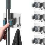 Enclave Stainless Steel Mop and Broom Holder Wall Mounted, Adhesive Storage Solutions for Broom Holders, Garage Storage Systems Broom Organizer (Silver). (PACK OF 1), Hanging Shelves