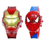 SHASHIKIRAN Boy’s Glowing Light Digital Watch with Music on Theme of Spiderman and Ironman (Multicolor, Combo of 2)