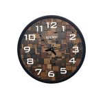 Amazon Brand – Solimo 12-inch Plastic & Glass Wall Clock – Wood Craft (Silent Movement), Black
