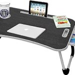 Callas Multipurpose Foldable Laptop Table with Cup Holder | Drawer | Mac Holder | Table Holder Study Table, Breakfast Table, Foldable and Portable/Ergonomic & Rounded Edges/Non-Slip Legs (WA-27-Black)