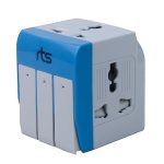 rts 3-in-1 Universal Travel Adapter Multi-Plug with Individual Switch Socket with Spike Buster Fuse Protected | multiplug three pin plug socket |3 PIN 3 Way Plug for Home, Office and Industrial Uses Blue