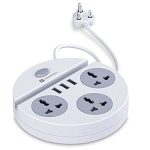 Portronics Power Plate 5 1500W Power Converter with USB Charger & Mobile Holder 3AC Socket + 3USB Ports I 1.5 m Cord Length ( White)