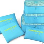 House of Quirk Travel Storage Printed Clothes Packing Cubes Space Savers Bags Cosmetics/Underwear/Socks/Shoes Organizer Pouch (Pack of 6 Light Blue)