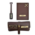 Your Gift Personalized Frequent Traveler Combo Set Includes -1 Passport Cover, 1 Eyewear Case and 1 Luggage tag (Brown)