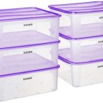Amazon Brand – Solimo Plastic Fridge Multi Storage Container with Lid (Set of 6, 8000ml, Purple)