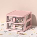 wolpin Desk Organizer Drawers 2 Tier Pen & Pencil Stand Stationery Storage Home and Office Stationery Box (Pink/White, Polypropylene;Polycarbonate)