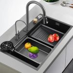 UMAVANSHI Kitchen Sink 304 Grade Stainless Steel Single Bowl Handmade Black Color Kitchen Sink With Waterfall Faucet/RO Faucet/Abs Soap Dispenser/Cup Washer / 2-Drain Basket, (30x18x9 Inches)