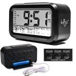 Bulfyss USB Rechargeable Digital Alarm Clock, Date, Temperature, Backlight LCD Display Smart Clock with 3 Alarms Bedroom Table Desk (Black)