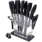AGARO Grand 17Pcs Kitchen Knife Set with Acrylic Stand, High Carbon Stainless Steel, Professional Chef Knife Set for Kitchen, (13 Knifes + Acrylic Stand +Scissors +Peeler & Knife Sharpener, Black)