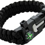 TrekEaze Survival Paracord Bracelet – Black Emergency Whistle Hiking Compass Camping Fire Starter Kit Tactical Bracelet