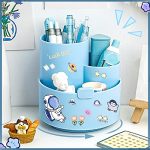 wolpin Desk Organizer 3 Compartment Pen & Pencil Stand Stationery Storage with Stickers 360 Degree Rotating Home and Office Stationery Makeup Organiser (Blue, 12 x 1 2 x 12 cm)