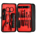 Beauté Secrets Manicure Set Nail Clippers, Stainless Steel Nail Scissors Grooming Kit with Peeling Knife, Nail Cleaning Knife, Acne needle, Blackhead Tool Leather Travel Case, Perfect Gifts for Women and Men (Red)