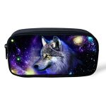 Cozeyat Galaxy Wolf Pencil Case Zippered Cool Pencil Pouch Pencil Bag Organizer for School Students Stationery