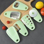 YELONA Multipurpose Kitchen Gadgets Set 6 Pieces, Space Saving Cooking Tools- Grater, Peeler, Garlic/Ginger Grinder, Bottle Opener, Pizza Cutter, Herb Stripper