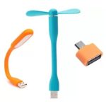 3 IN 1 Flexible & Portable USB Gadget Combo Of USB Fan, USB Light And OTG Compatible For Laptop/Smartphone’s/Desktop/Power Bank
