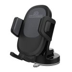 Amkette iGrip Drive Compact Car Phone Holder with Quick Release Function | Strong and Durable | Silicone Base Clamp | Sticky Gel Pad | 360 Degree Rotation | Drive Assist Companion App | (Black)