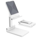 URBAN KINGS Phone Stand for Desk, Foldable Portable Adjustable Tablet Cell Phone Holder Charging Dock Cellphone Holder Office, Sturdy Mobile Stand Hand Metal Desktop iPhone Stand (White)