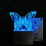 Gadgets World Butterfly 3D Optical Illusion Acrylic Night Lamp, 7 Colors RGB Auto Colour Changing LED Plug and Play Night Light, Office Light, Best for Gift – Pack of 1 (SD017,Multicolour, 3 Inch)