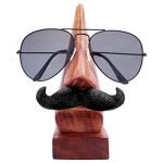 ITOS365 Handmade Wooden Nose Shaped Spectacle Specs Eyeglass Holder Stand with Moustache (Standard Size, Brown)