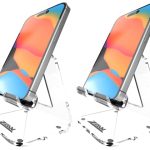 ZAW Phone Stand for Desk, Ergonomic Cell Phone Stand with Silicon Padding, Portable Clear Acrylic Phone Stand, Compatible with iPhone 13 12 Pro, iPhone 11 SE X S20 S10 S9 Smartphones (2xPack)