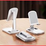 Wolpin 1 Pc Mobile Tabletop Stand Phone Holder Stand Foldable Table / Desk Mount Cell Phone Holder for All Smartphones, Tabs, Kindle, iPad, Game Anti-Slip Adjustable Angle & Height, White