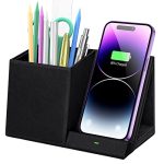 2-in-1 Pen Holder with Wireless Charger, Compatible with iPhone 14/13/12/11/8/SE Series, Pencil Holder Phone Stand for Desk Home Office, Men Gift Husband Wife Anniversary Dad Birthday Idea Gadget
