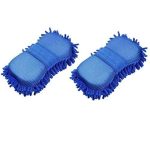 JULEX 2 in 1 Multipurpose Chenille Microfibre Mitts and Sponge Hand Duster for Washing Cars and Household Items Useful for Cleaning Car, Glass, Motorcycle, Bike, Mirror, Tile (2 Pcs)