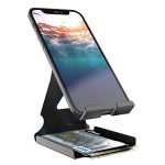 ELV Universal Mobile Phone Tabletop Stand Holder Mount with Inbuilt Cable Organiser and Card Holder – Black