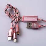 MOTOZOOP ® 3 in 1 Fast Charging cable Fast Multi Pin Charging Cable Car Mobile Charging cable 2.4 Amp for Android Type C Apl Nylon Braided Bend tested (PINK)