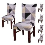 House of Quirk Elastic Chair Cover Stretch Removable Washable Short Dining Chair Cover Protector Seat Slipcover (Pack of 6, Beige Black Prism), Polyester