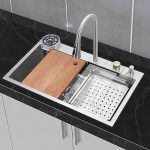 Plantex Kitchen Sink with Integrated Waterfall and Pull-down Faucet Set/304 Grade Stainless Steel Sink with Cup washer and Drain Baskets (30x18x9 inch, Silver Matt)