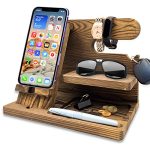 Wooden Docking Station for Men Husband Dad Key Wallet Stand Watch Unique Organizer Home Office Hotel Cellphone Charging Stand Desk Organizer Electronic Gift for Men’s Gifts Ideas Accessory Gadgets