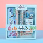 ROSEFAIR Stationary Kit Set for School Kids, Pencil Pen Scale Eraser Sharpener and Crayons Set for Birthday Return Gift (Multicolor) (Sea-Animal-Stationery-07)