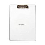 Shining Zon Paper Clipboard Writing Pad Clipboards Drawing Writing Exam Board Clipboard with Clip and Elastic – Sturdy, Lightweight for Office, School, College Transparent Exam Pad (Pack of 5)