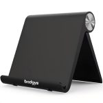 bridgys Adjustable Tablet/Mobile Phone Stand. Multi Angle Foldable Cell Phone Holder for iPhone, Android, iPad, Kindle. Chrome Hinges, Antislip Legs, Pad. Ideal for Table, Bed, Video Recording (Black)