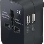 COOLCOLD Universal Travel Adapter, International Travel Adapter with Dual USB Ports Smart Plug Travel Adaptor International All in 1, 100-250 Voltage Charger (Black, 1-Pack) (2 USB Black)