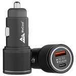 Wecool Smart Ch3 68W Metalic Car Charger Fast Charging with Dual Output, Type C Pd 3.0 and Qualcomm Certified Qc 3.0,Compatible with iPhone, Ipad, Tablet, Android Smartphones&Other USB Devices,Black