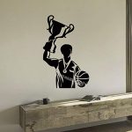 Gadgets Wrap Basketball Player Winning The Competition Wall Decal boy Receiving Trophy Medal Vinyl Sticker Home Decor Wall Decal Mural Vinyl Sticker (57cm x 87cm)