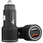 Wecool Smart Ch2 36W Metalic Car Charger with Fast Charging Dual Output,Qualcomm Certified Qc 3.0 and USB A 3.1A,Compatible with Smartphones,Tablet, and Other USB Devices, Black