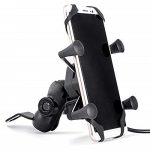 ADIJYO® Universal Motorcycle Mobile Holder Mount Cradle Bike with Mobile Charger USB Port Smartphone Gadgets Stand for All Bikes Motorcycles Scooters