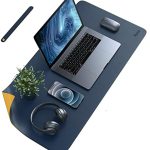 Dyazo Vegan PU Leather Mouse Pad, Extended Desk Mat for Work from Home/Office/Gaming, Reversible Anti-Slip, Design Water Resistant Desk Spread (35 Inch * 17.7 Inch Navy Blue and Yellow Ochre)