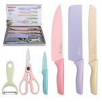 ADORIC Colorful Knives Set of 6 PCS, Professional Carbon Stainless Steel Chefs Knives Set with Non-Stick Coating & Ergonomic Wheat Straw Handle, Sharp Kitchen Knife Boxed Set (1 Set)