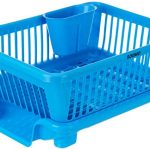 Amazon Brand – Solimo Plastic Dish Drainer and Drying Rack for Kitchen Blue