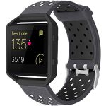 ESeekGo Bands Compatible with Fitbit Blaze Watch, Sport Breathable Silicone Replacement Wristband Smart Fitness Watch Bracelet with Metal Frame for Men Women
