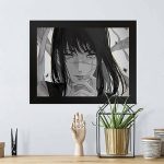 GADGETS WRAP Printed Photo Frame Matte Painting for Home Office Studio Living Room Decoration (17x11inch Black Framed) – B&W Anime Girl Cut On Face