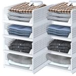 GROVENT® 8 Pieces Folding Wardrobe Organizer Plastic Stackable Clothe Closet Self Storage Container, Rectangular Cupboard for Kitchen, Home and Bathroom (white)